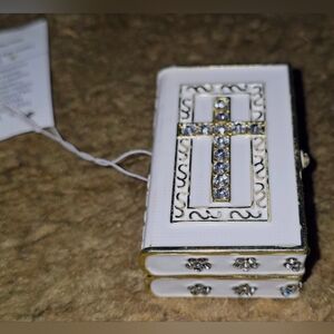 White and Gold Decorative Box with Cross Design